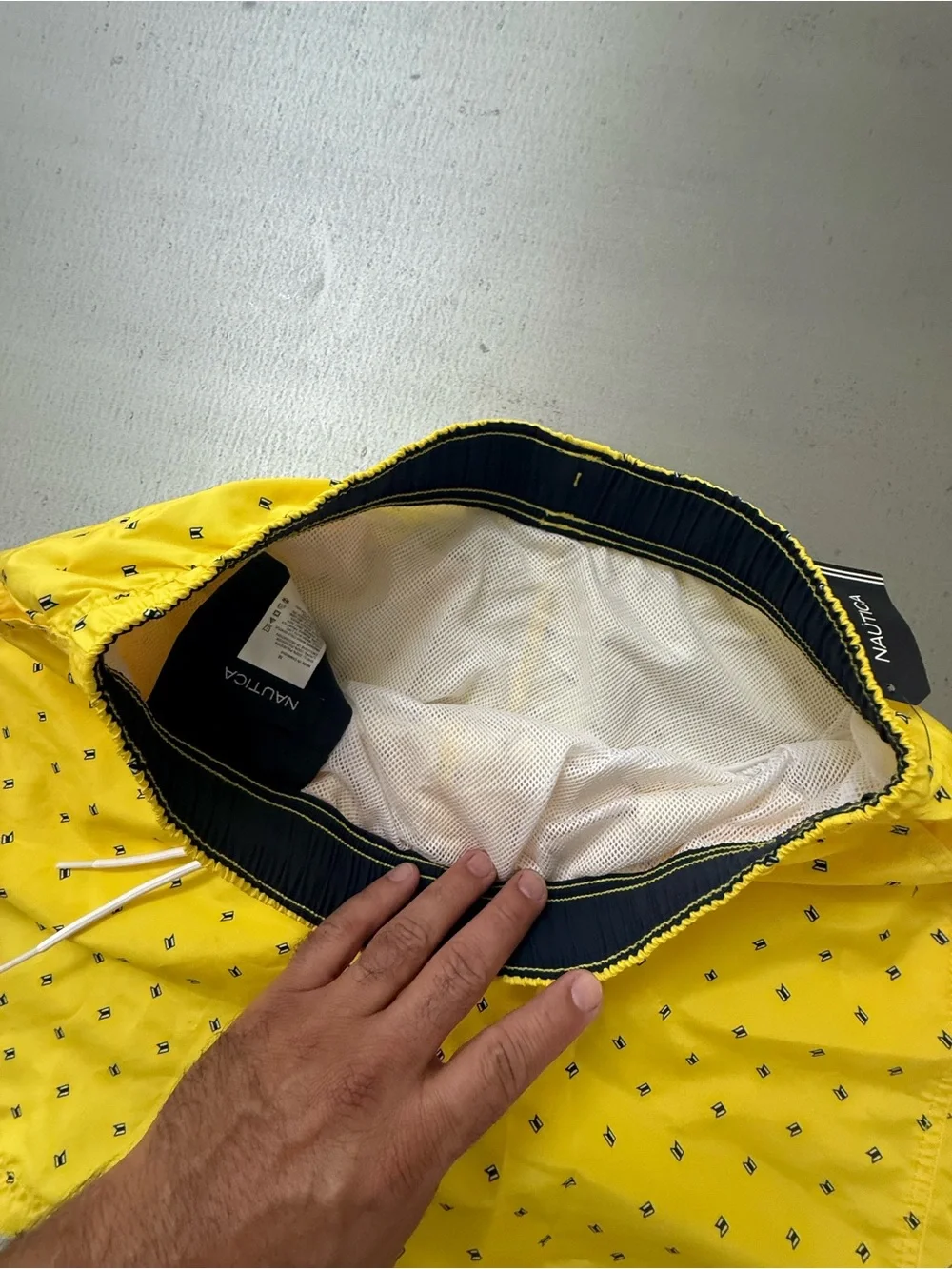 Nautica Men’s Yellow Micro-Print Swim Trunks